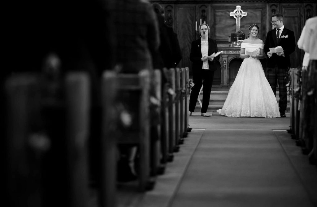 Black and white image of couple at the end of the Isle
